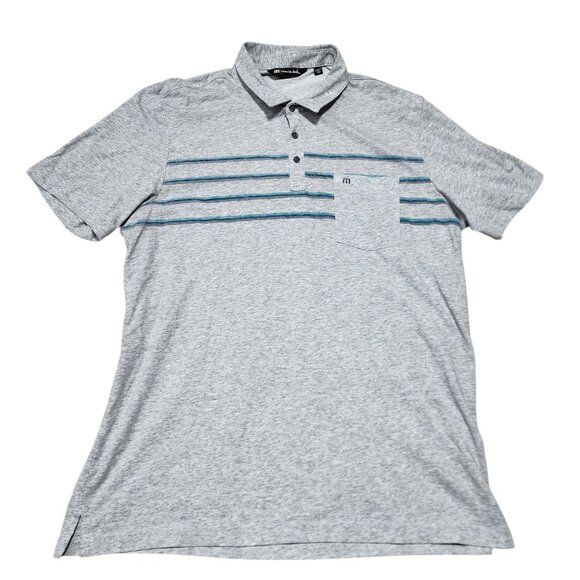 Travis Mathew Mens Gray Polo Shirt XXL Blue Stripes - Picture 6 of 6